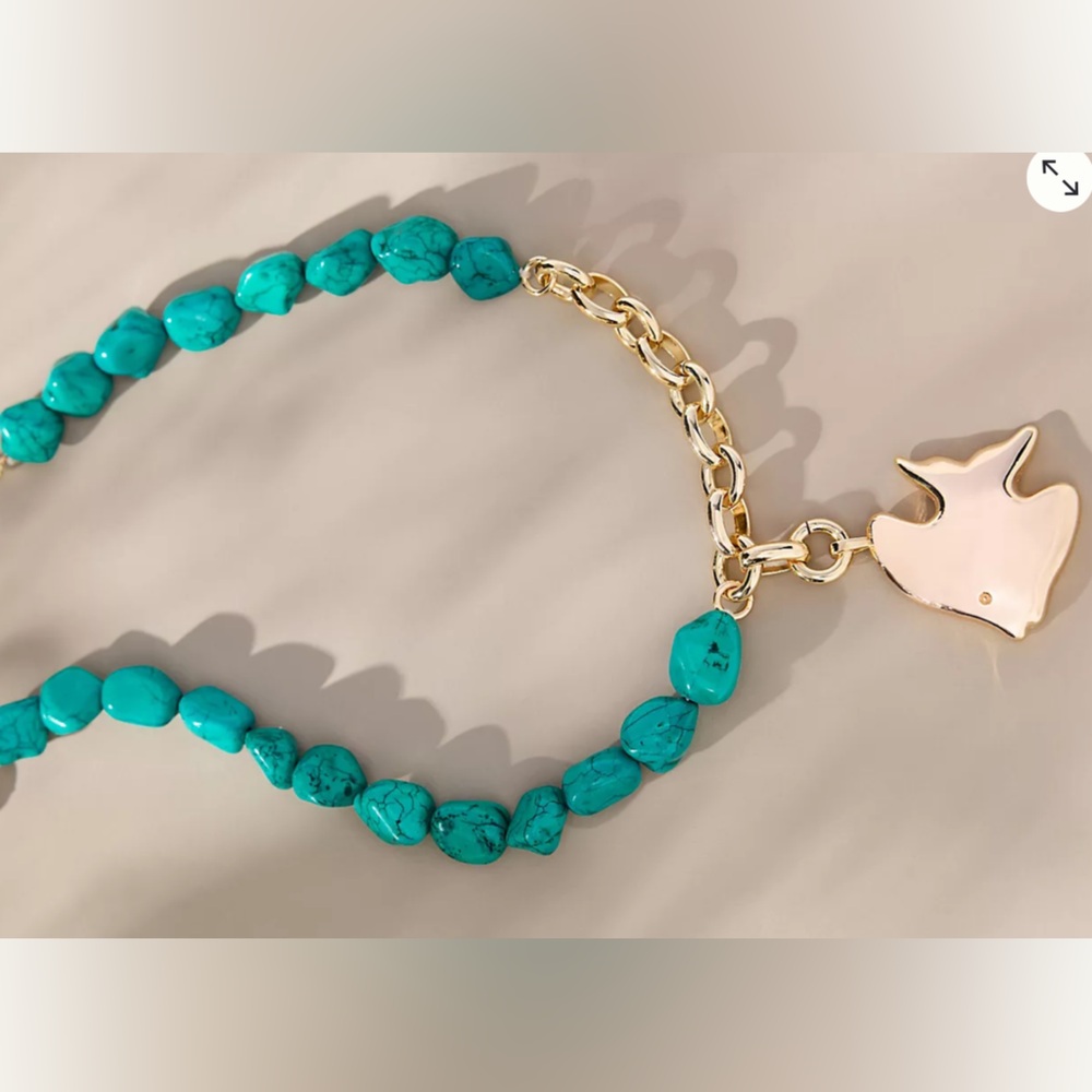 Anthropologie Turquoise Beaded Cluster Charm Necklace - Picture 2 of 10